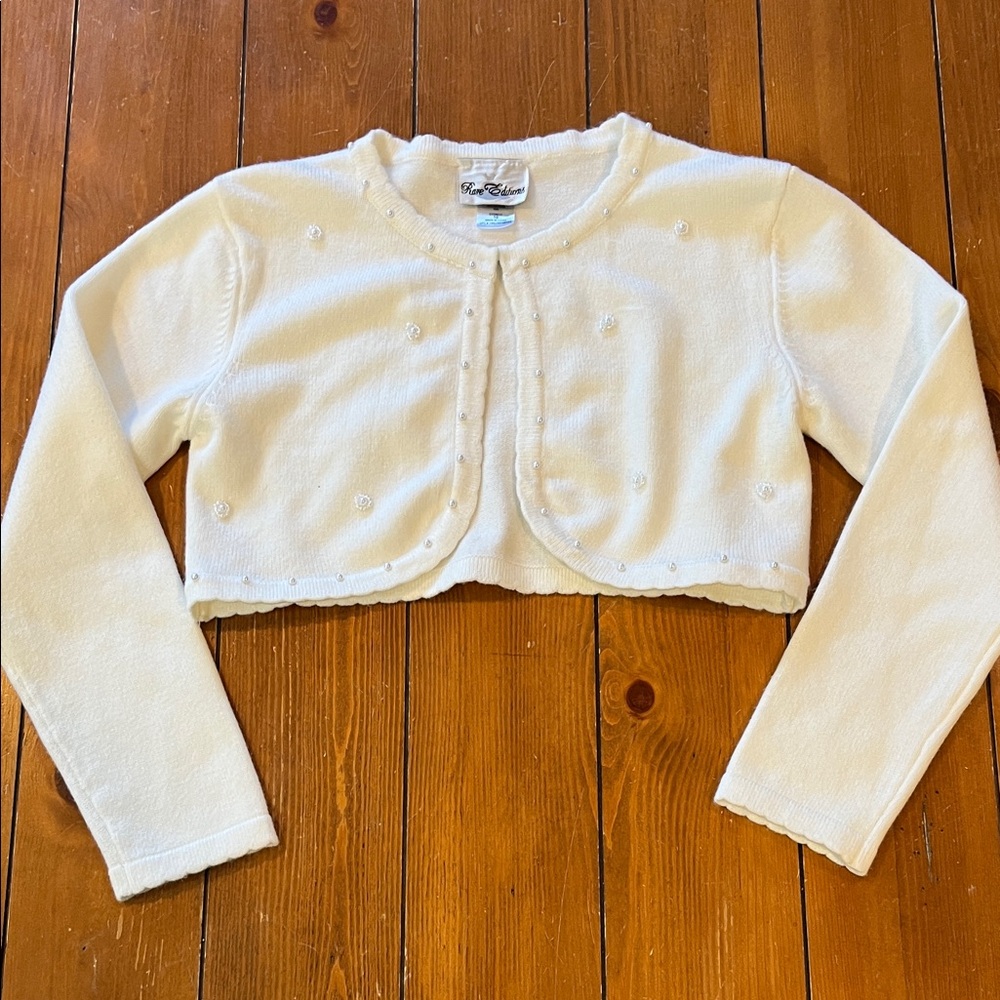 Rare Editions Off White Sweater Shrug With Pearl Accents Girls Size 10 EUC